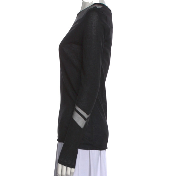 MAJE Tibi mesh paneled stretch lightweight knit sweater black top Sz 1 Small NEW - Picture 2 of 8